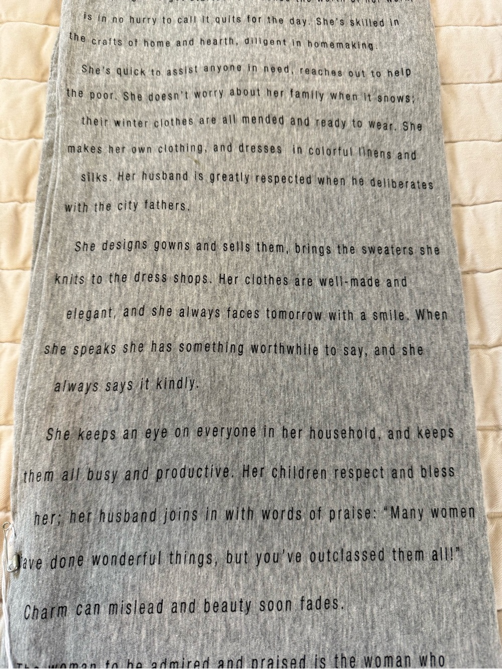 Women’s Handmade Light Gray Scripture Text-Print Infinity Scarf - Picture 4 of 9